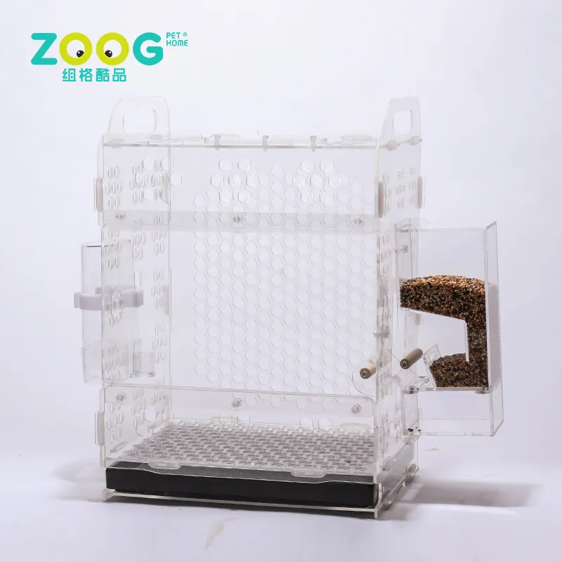 Customized Logo acrylic parrot bird cage for sale with food feeder