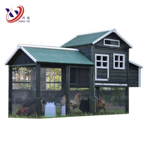 窓付き屋外ダークグリーン木製鶏小屋