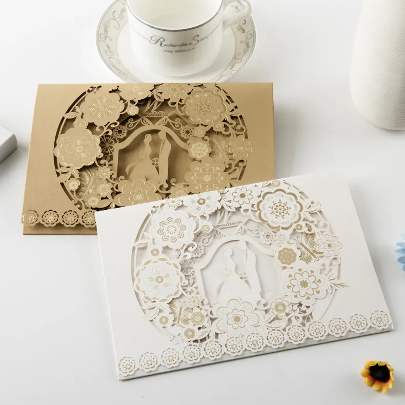 Elegante Inviti di Nozze Oro Bianco Vendita Calda Wedding Invitation Card