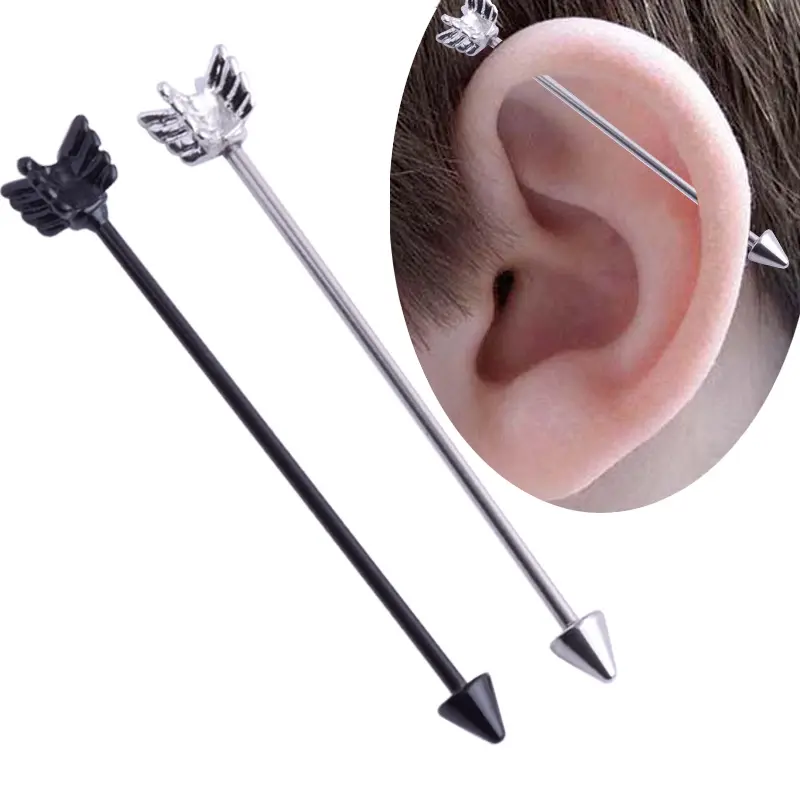 Fashion Body Jewelry Statement Barbell Piercing Industrial Stainless Steel Arrow Long Earring