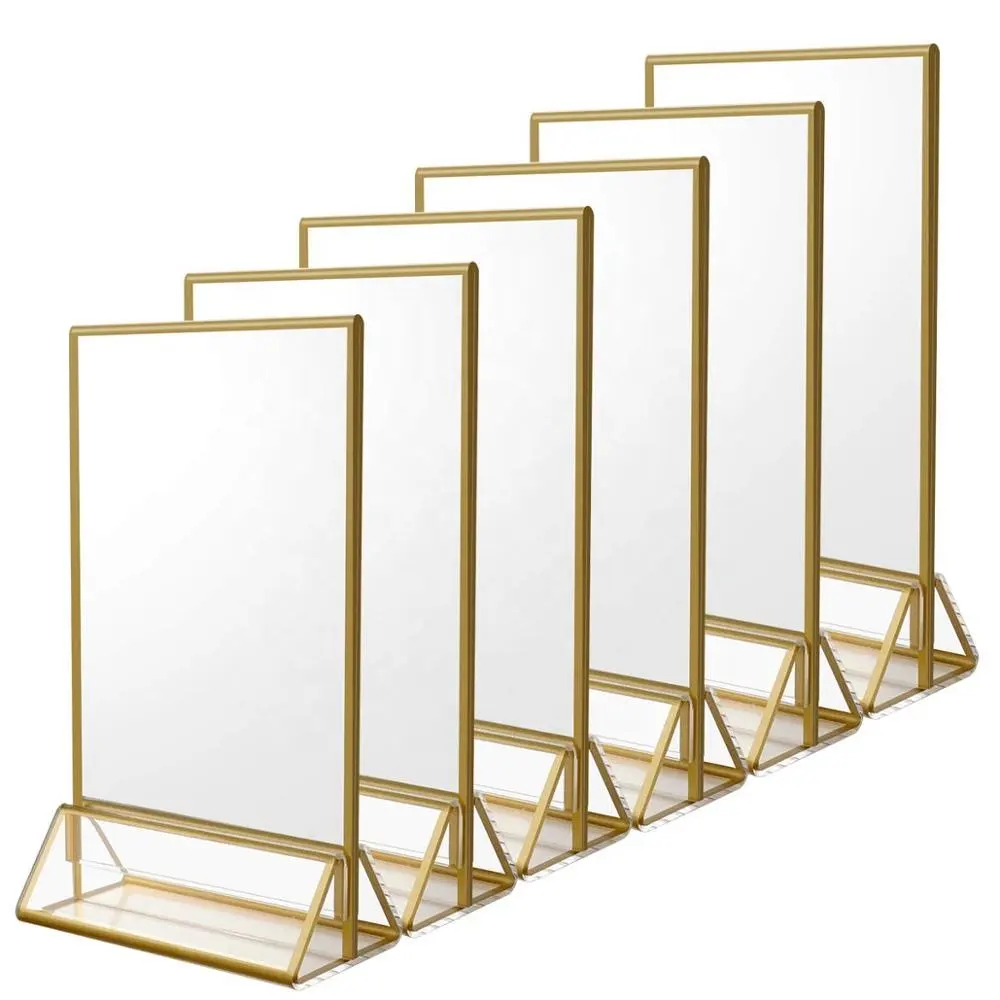 Fábrica Atacado Personalizar Novo Design Limpar Mesa Tenda Cartão Acrílico Ouro Titular Stand Photo Frame