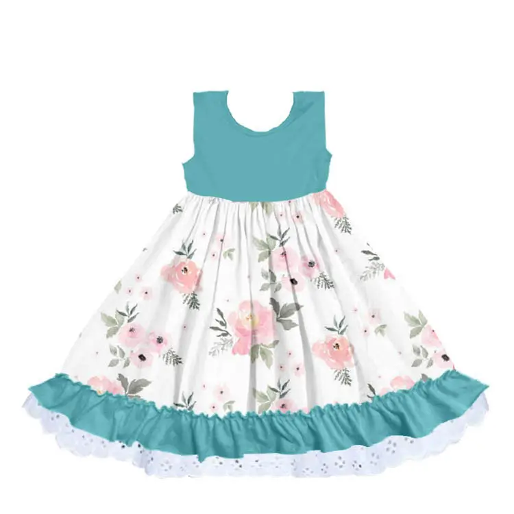 Top quality 2018 summer flower printed children clothing wholesale sleeveless fashion design baby girl puffy dress