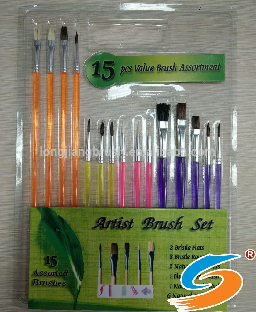 15pcs water acrylic paint brush set plastic handle for students
