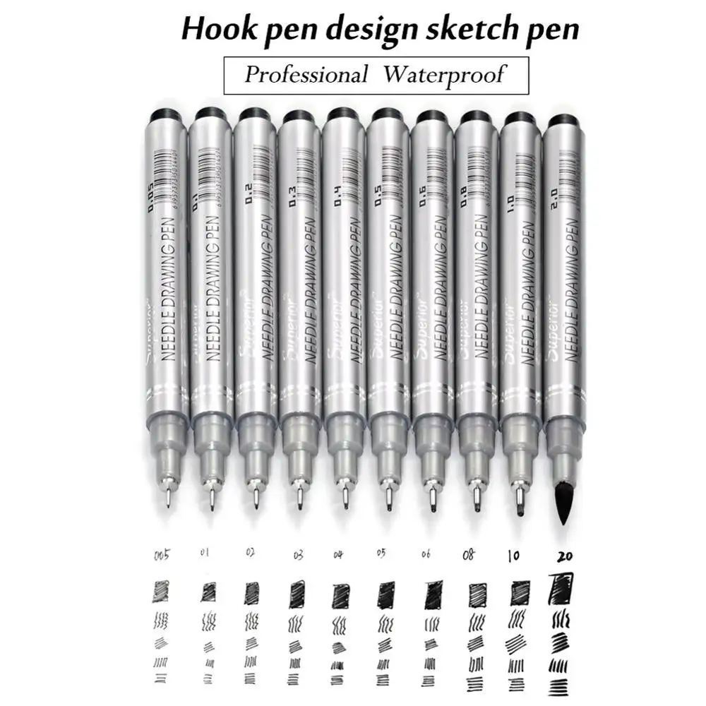 Ready To Ship 10pcs Black Micro Pen Fineliner Ink Marker Pens Waterproof Archival Ink Brush Calligraphy Tip Nibs Art Supplies