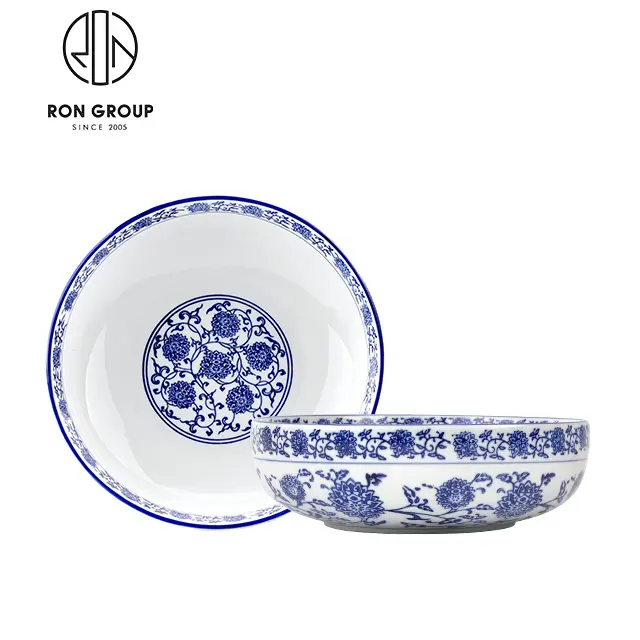 도매 저렴한 가격 중국 레스토랑 연회 식기 파란색과 흰색 도자기 꽃 패턴 트레이 식탁 세라믹 플레이트