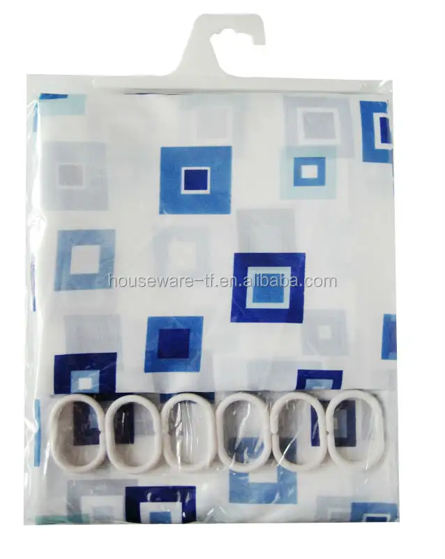 100% Polyester Geometric Drawing Shower Curtain With C hook Set of 13