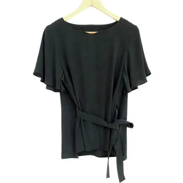 De corte de alta qualidade da moda tarja blusa de seda real elegent preto senhora blusa