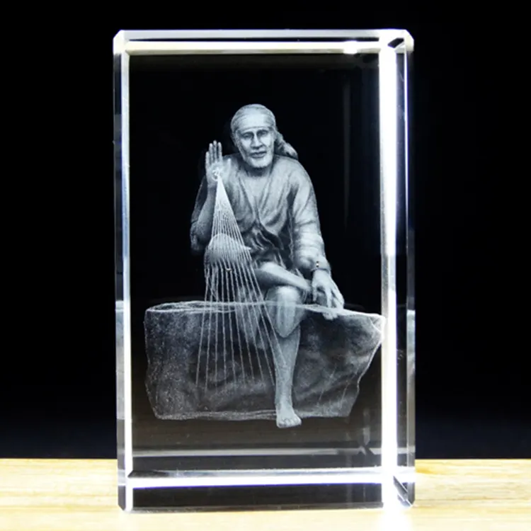 3d laser crystal block with Sai baba Religion hindu gods for crystal crafts