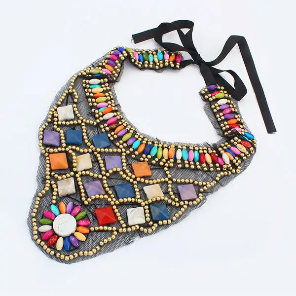 Модный воротник для женщин 2014 Бижутерия и аксессуары ювелирные изделия каменная цепочка ожерелье дизайнерское ожерелье из бисера PN1365