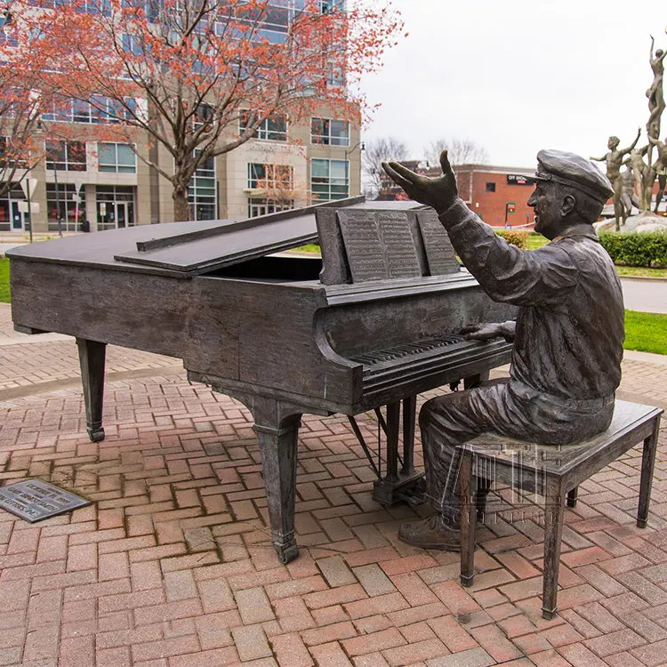 Personnalisé en métal artisanat cuivre statue bronze homme jouant du piano sculpture