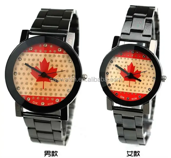 Reloj personalizado de pareja con Bandera de País para Canadá, reloj de pareja con aleación negra de cuarzo
