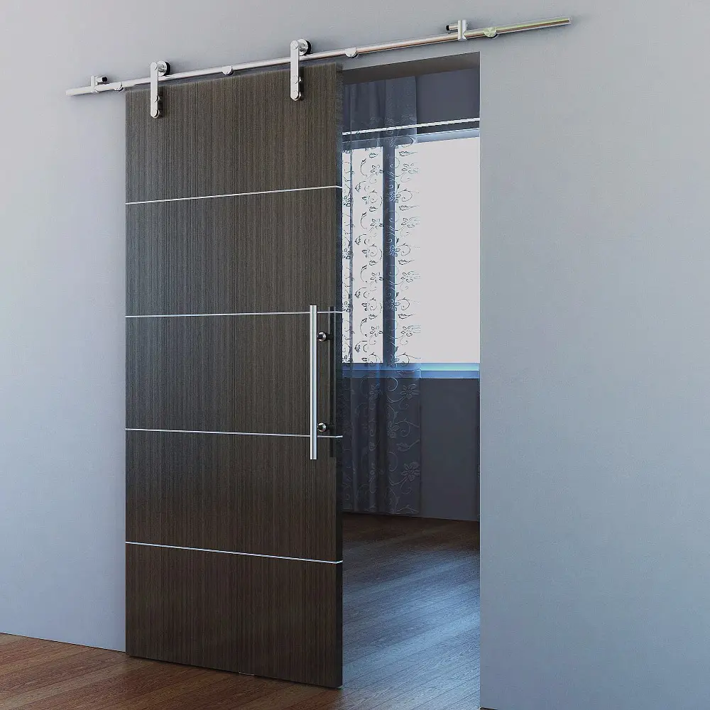 Современная домашняя раздвижная Внутренняя дверь сарая деревянная дверь с алюминиевыми декоративными линиями