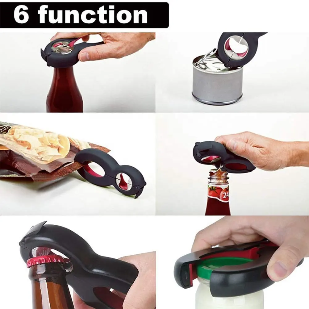 6-In-1 Bier Flesopener Met Zachte Grips Handvat