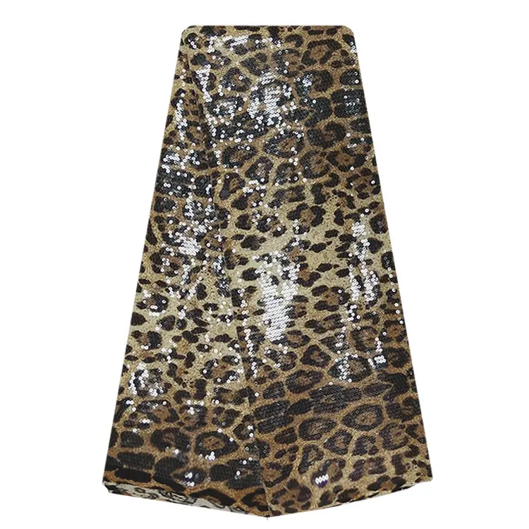 Queency-tela de nailon con estampado de leopardo y lentejuelas, tela de playa, Lycra, africano