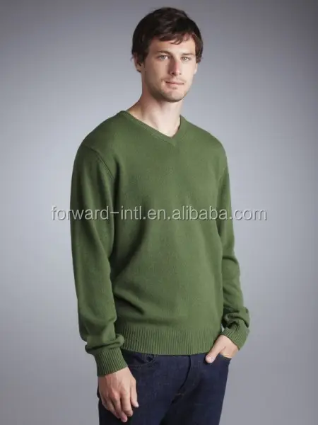 latest design cashmere knit v-neck plain men sweater 2014