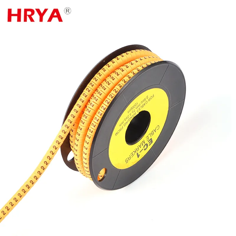 Marcador de Cable de PVC redondo amarillo Funda de plástico aislado Corredor de fibra de colores Números de modelo EC ECP MS Marcador de Cable de alambre