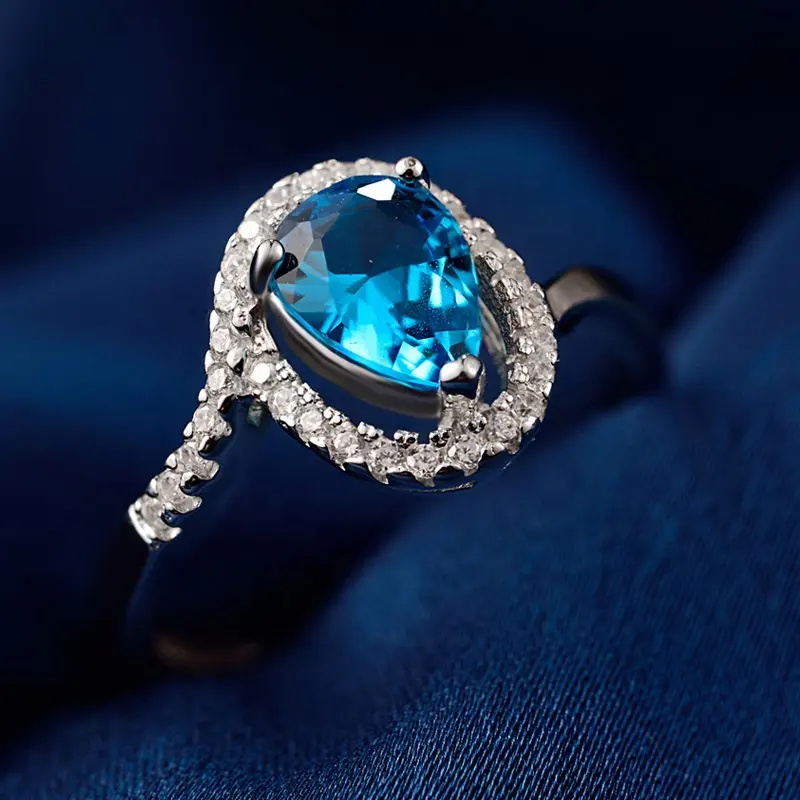 Neue Design Hongsheng Schmuck Blauen Edelstein Moissanite Hochzeit Ring für Frauen DS0118