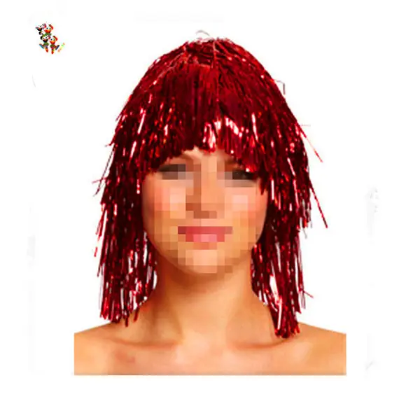 A buon mercato carnevale Party Costume Unisex corto rosso Tinsel parrucche HPC-1249