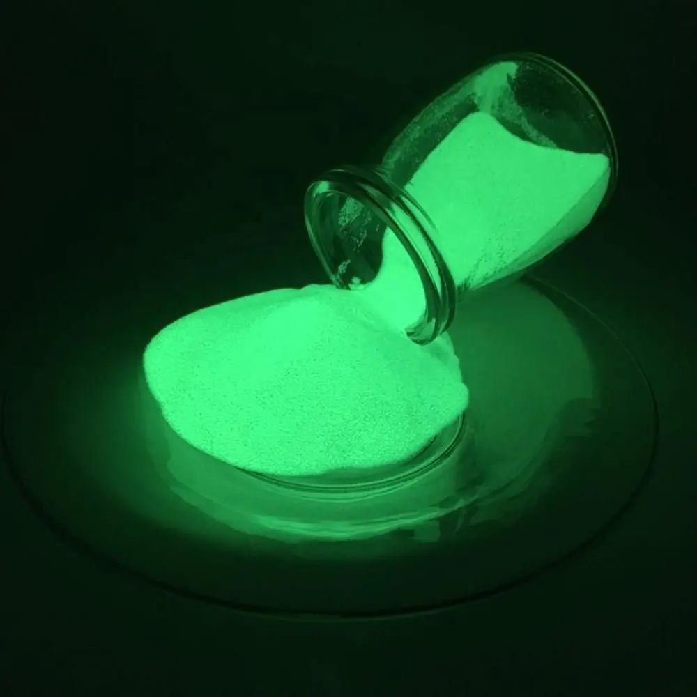 Rapide D'absorption de la Lumière Jaune Vert Phosphorescent Pigment Photoluminescent Lueur dans la Poudre Noire JPG-396 pour Moulage Par Injection