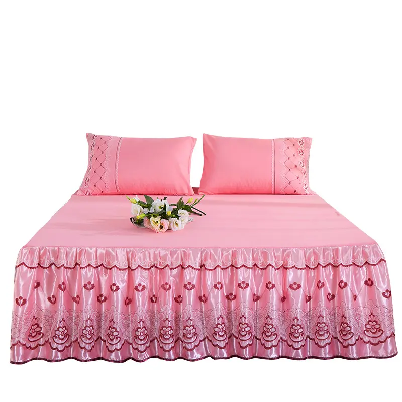 الفاخرة الأميرة حالمة مريحة للتنفس الدانتيل حافة تصميم التطريز السرير التنانير ثلاث قطع