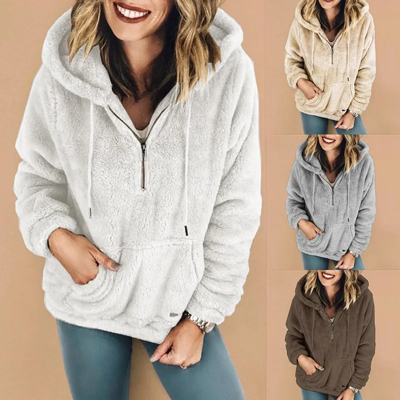 थोक 2018 फैशन सेक्सी महिलाओं जिपर hooded ऊन सर्दियों गर्म ऊनी कोट (C18727)
