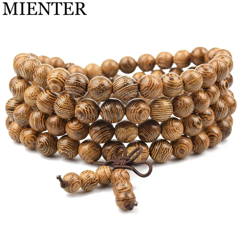 Vendita calda 108 In Legno Ala di Pollo Naturale Borda I Braccialetti Unisex Rosario di Preghiera di Meditazione Mala Del Braccialetto