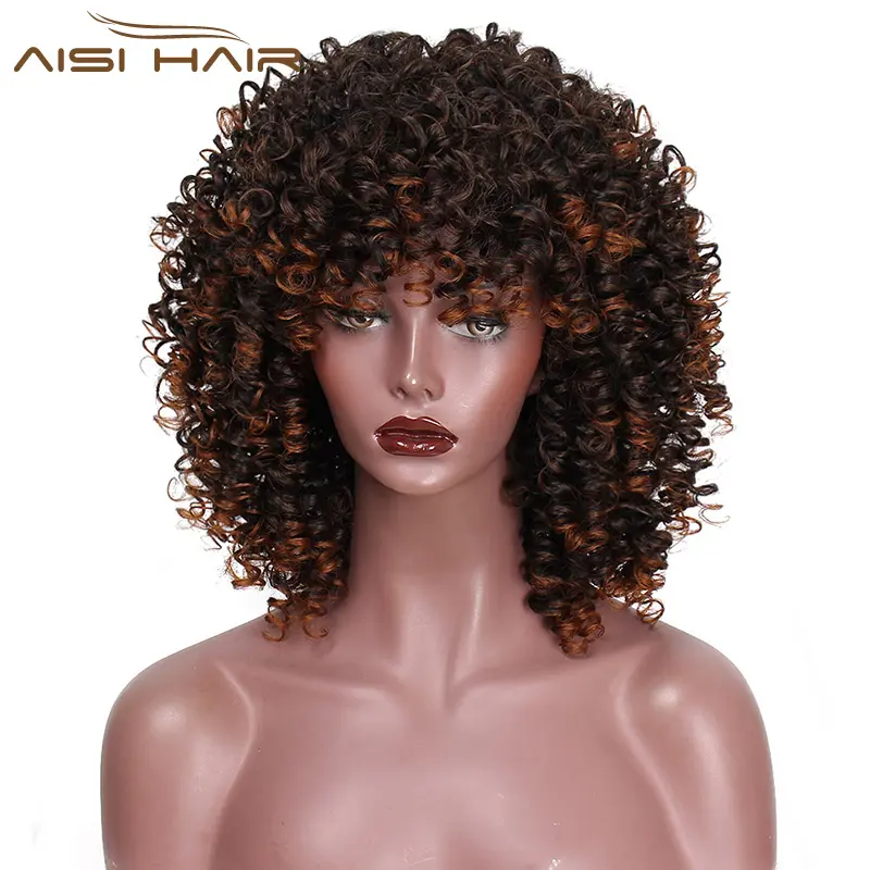 Aisi hair peruca loira castanho das mulheres preço barato misturado sintético longo encaracolado para afro americano