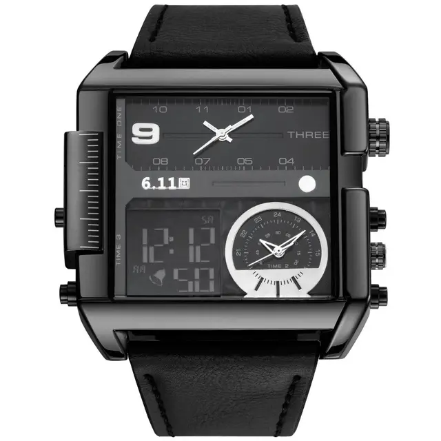 6.11 orologi quadrati uomo Led impermeabile fuso orario multiplo orologi da uomo marca lusso Relogio Masculino orologio sportivo