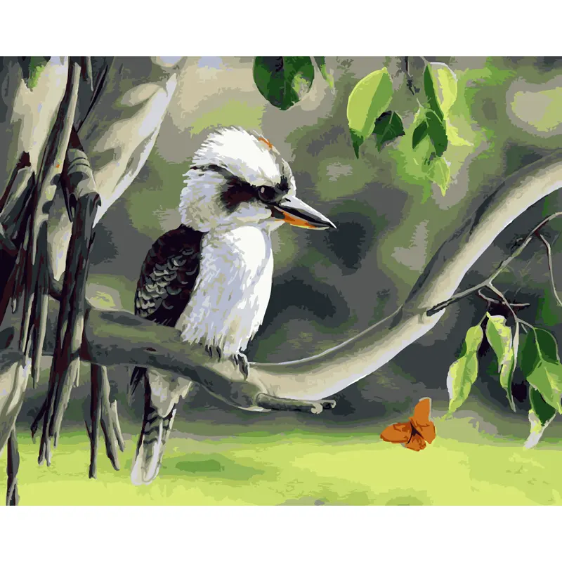 Pintura al óleo Digital pájaros y mariposas en una rama pintura por número imagen sobre lienzo impresión en lienzo sala de estar