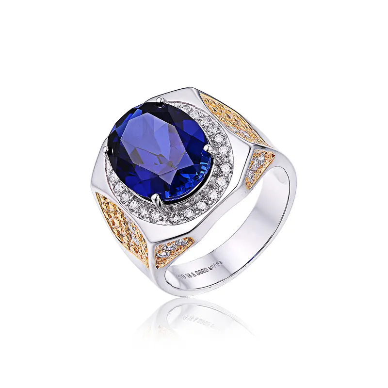 Keiyue 925 Sterling Zilver Cz Pave Echte Blauwe Saffier Edelsteen Ring Voor Mannen Custom Sieraden