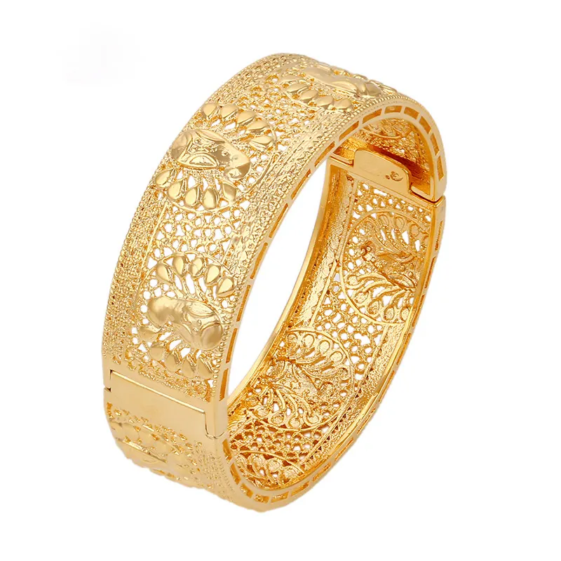 От бижутерии xuping с покрытыем цвета чистого 24 каратного золота индийский свадебный саудовско-Аравийский браслет для женщин, саудовские золотые ювелирные изделия