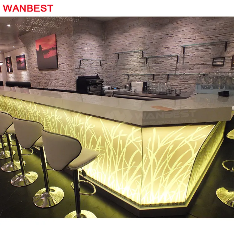 Modern Top Portátil Restaurante Night Club Mobiliário pedra artificial Led Bar Contador Led Light Marble Bar Counter