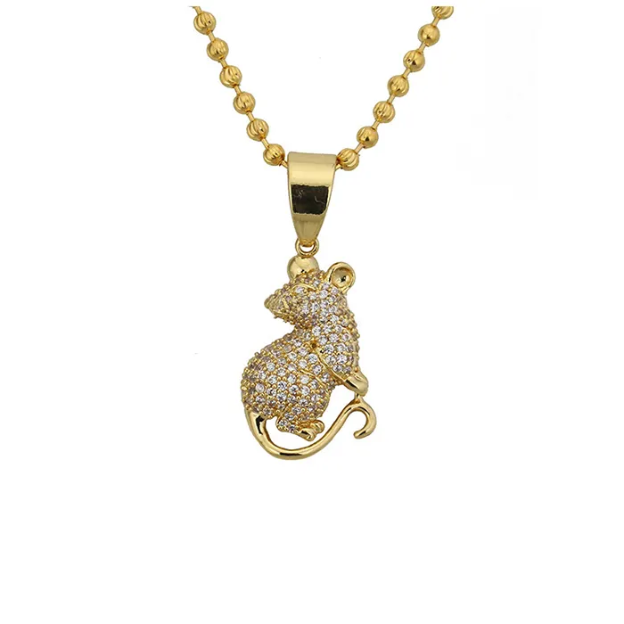 Pingente banhado a ouro hip hop iced out, pingente micro pave mouse