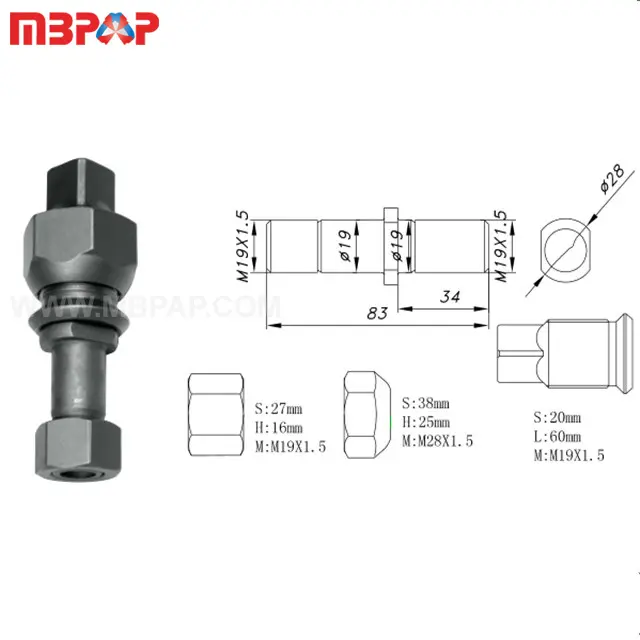 Dadi e bulloni ruota a basso prezzo personalizzati m19x1, 5 m28x1, 5 m19x1, 5 per autocarri pesanti