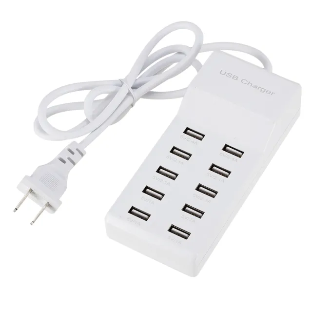 Factory Price Hot Wholesale 5V 2A 10 USB Ports Power Adapter Socket Charger for Mobile Phone Tablet US EU UK Plug