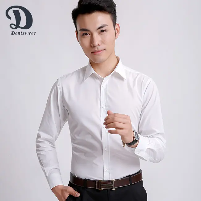 Bianco stile Formale slim fit vestito di colore solido design 100% degli uomini del cotone camicie