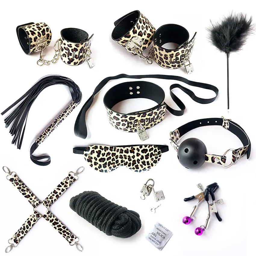 10 pièces fétiche Kits lit contraintes Bondage peluche cuir Sexy flirter jouets alternatifs BDSM japonais Bondage ensemble sexe adulte