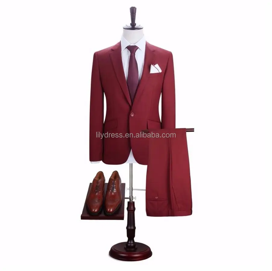 Trajes de boda de alta calidad para hombre, traje de negocios de dos piezas sencillo y clásico, vino tinto, para ocasiones formales, el novio