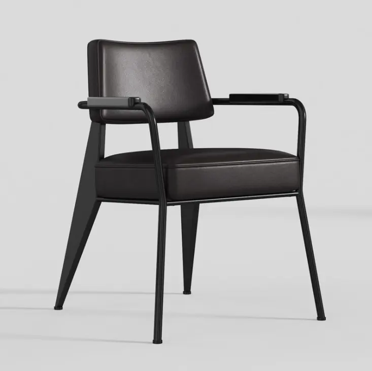 Fauteuil de table en cuir avec jambes en métal noir, salle à manger, Design de réunion,