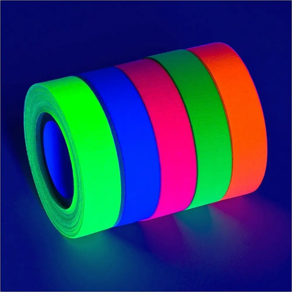 Luz uv brilhante, luz negra reativa neon fluorescente colorida adesivo gaffer luminoso advertência de marcação de algodão fita de pano