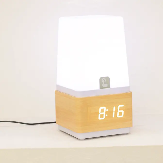 Reloj de escritorio inteligente de madera con carga USB, digital, con lámpara led, decoración del hogar