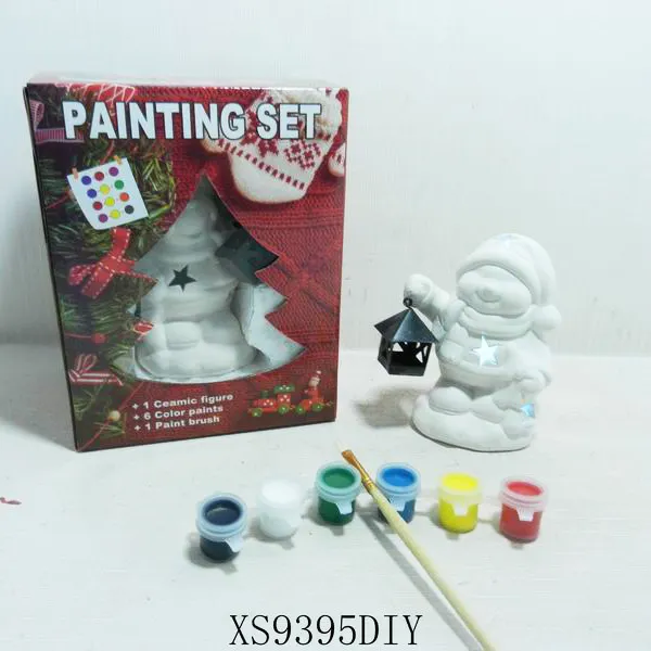 Handmade DIY custom christmas figurines color ceramic painting set for kids