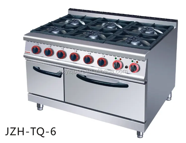 Équipement de cuisine commerciale occidentale JZH-TQ-6, brûleur à gaz à 6 cuisinières avec four électrique