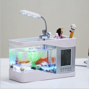Çok fonksiyonlu Mini USB LCD Masaüstü lamba ışığı Devridaim su <span class=keywords><strong>tank</strong></span>ı akvaryum LED Küçük Balık <span class=keywords><strong>tank</strong></span>ı ile Çalışan su