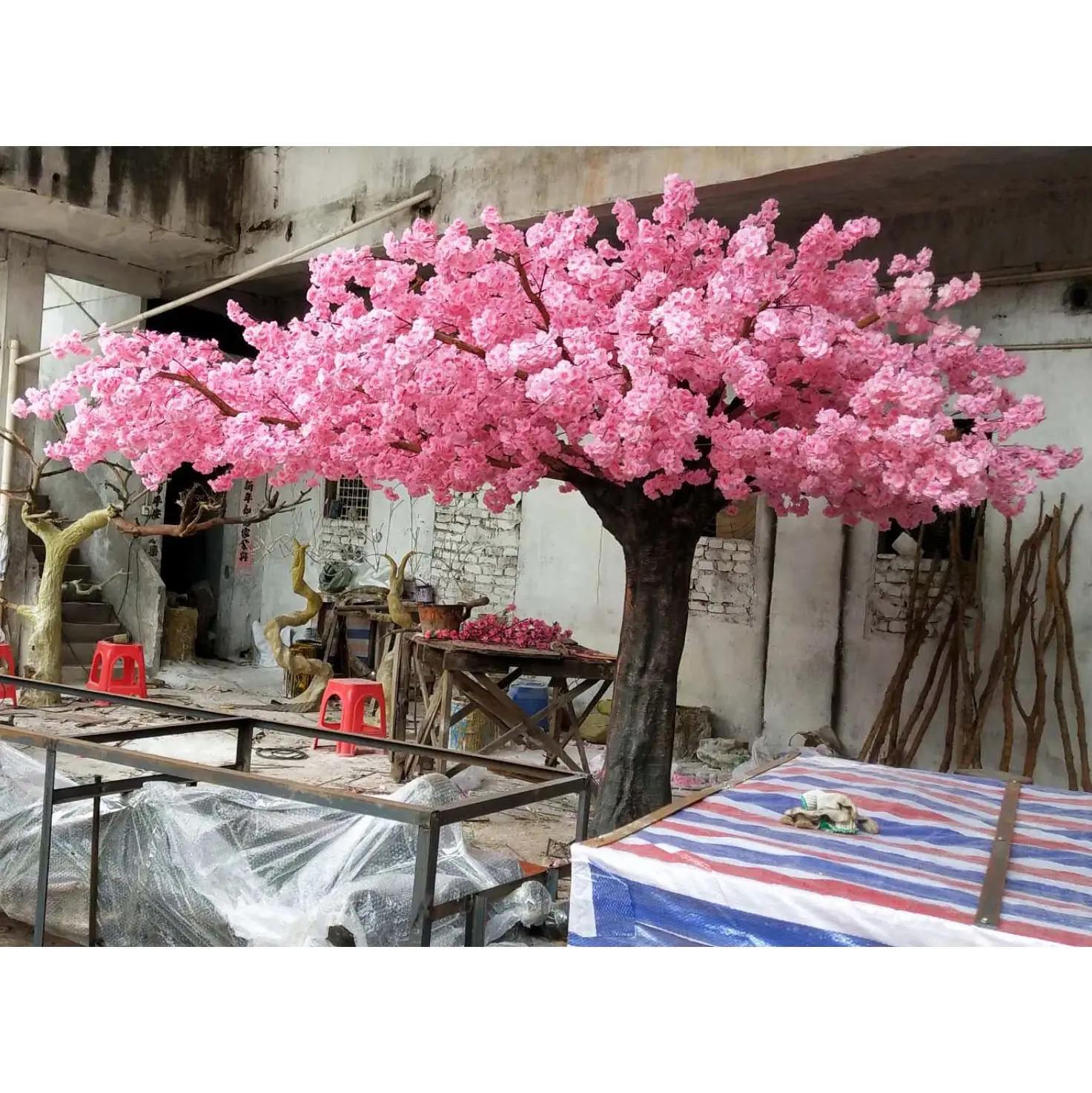Planta de simulación decorativa para interior y exterior de árbol Artificial de flores de cerezo