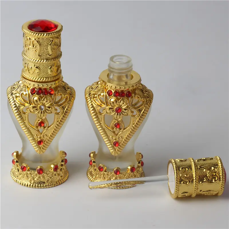 8ml Kristalldiamant-Parfüm flasche im arabischen Stil mit verzierter Glass tift/Tropf kappe aus Metall und Perlen