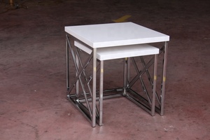 Mesa auxiliar de madera de diseño sencillo, mesas de nido con marco cromado, mesa de centro - Product Image 2