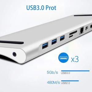 WIWU批发11合1多端口C型适配器底座多端口4K 1080P VGA迷你LAN RJ45以太网USB 3.0 C型集线器 - Product Image 1