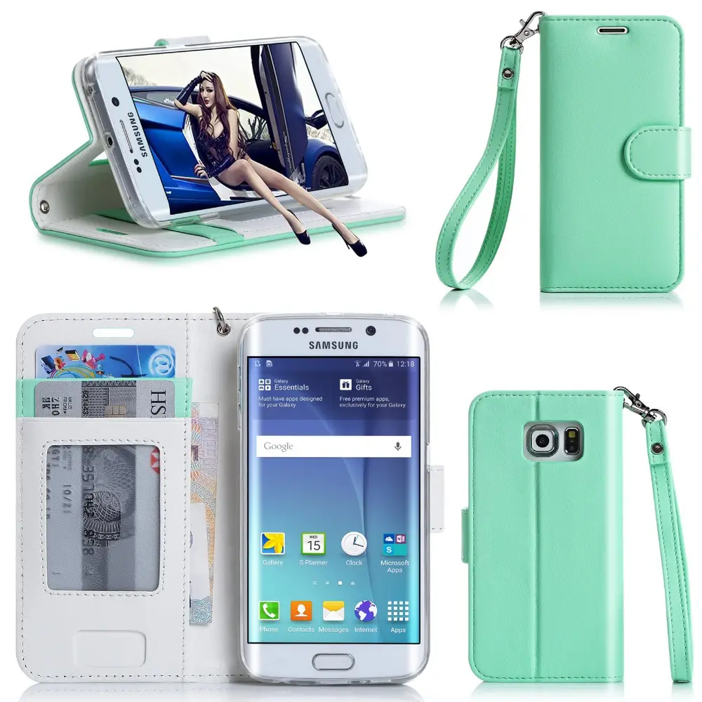 Bán buôn Túi Xách Phong Cách Trường Hợp Điện Thoại Da Bền Wallet Phone Case Cho Samsung S6 Cạnh