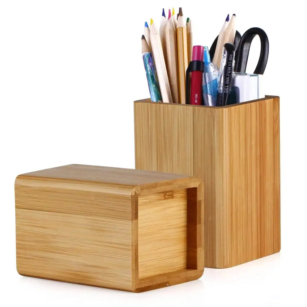 Portalápices de escritorio de madera de bambú, soporte multiusos